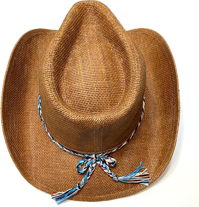 STRAW COWBOY HAT - Light Brown with Turquoise Concho Band (Adult Size)