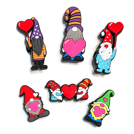 ROMANTIC GNOME SHOE CHARM COLLECTION (Pack of 6) Romantic Heart Trolls, Set of Essentials