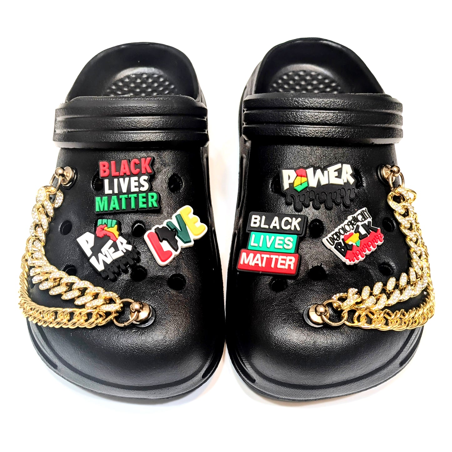 BLACK LIVES MATTER SHOE CHARM COLLECTION (Pack of 8) BLM Empowerment, Set of Essentials with Chains