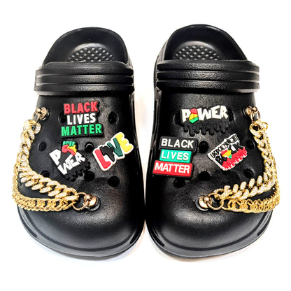 BLACK LIVES MATTER SHOE CHARM COLLECTION (Pack of 8) BLM Empowerment, Set of Essentials with Chains