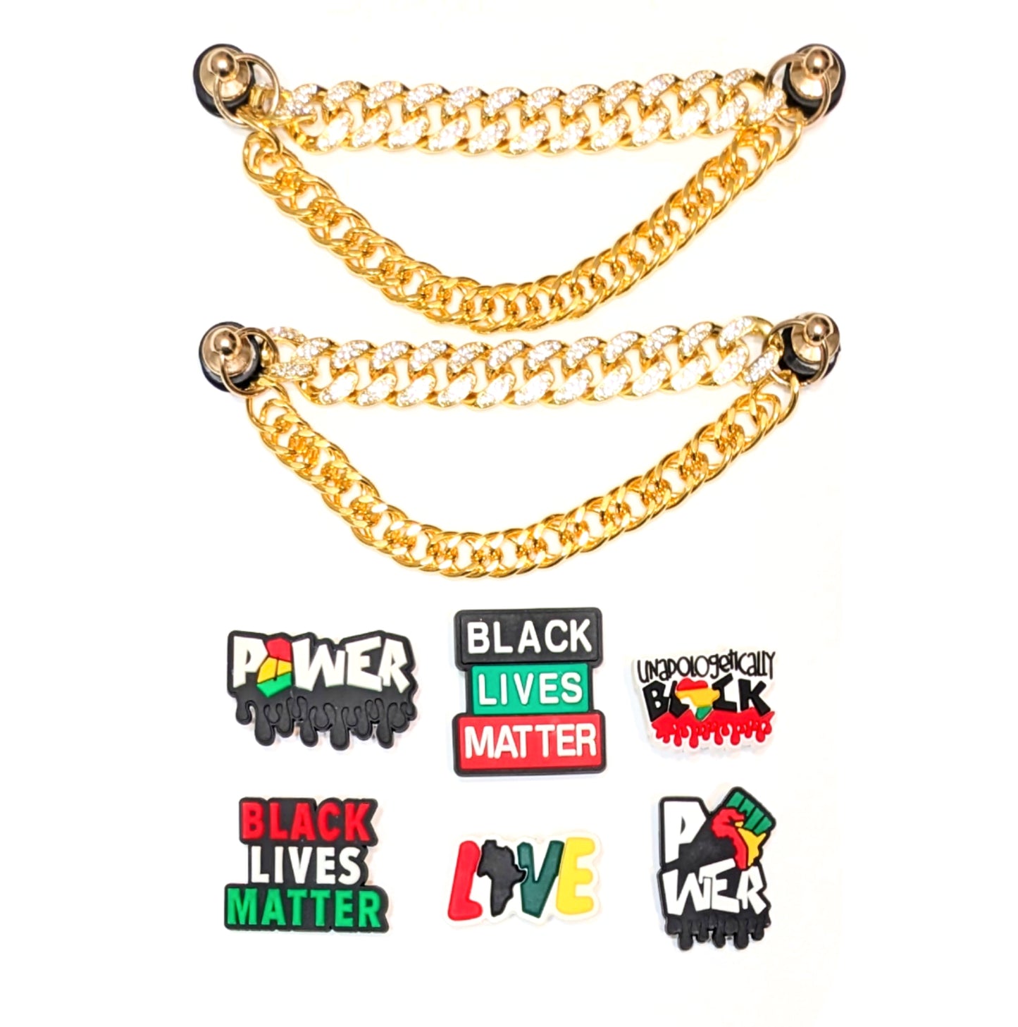 BLACK LIVES MATTER SHOE CHARM COLLECTION (Pack of 8) BLM Empowerment, Set of Essentials with Chains