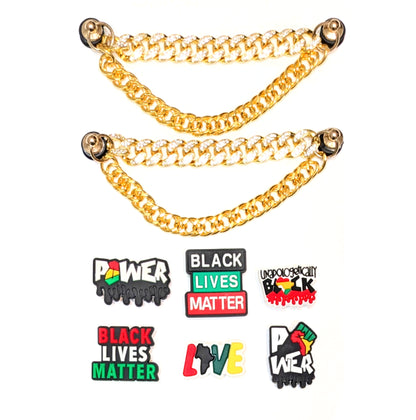 BLACK LIVES MATTER SHOE CHARM COLLECTION (Pack of 8) BLM Empowerment, Set of Essentials with Chains