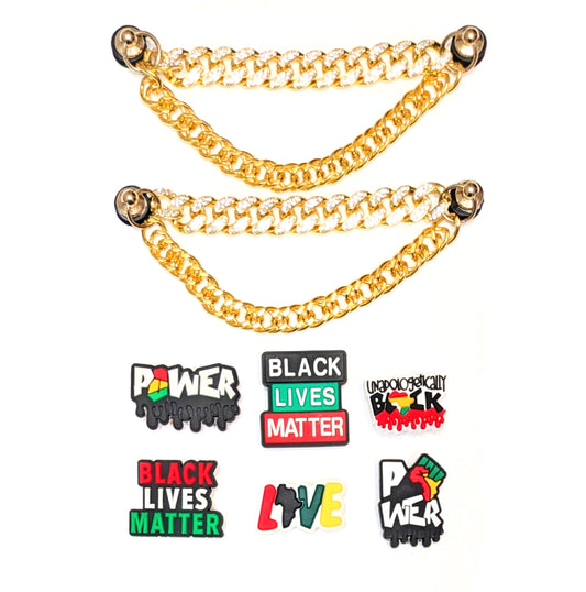 BLACK LIVES MATTER SHOE CHARM COLLECTION (Pack of 8) BLM Empowerment, Set of Essentials with Chains