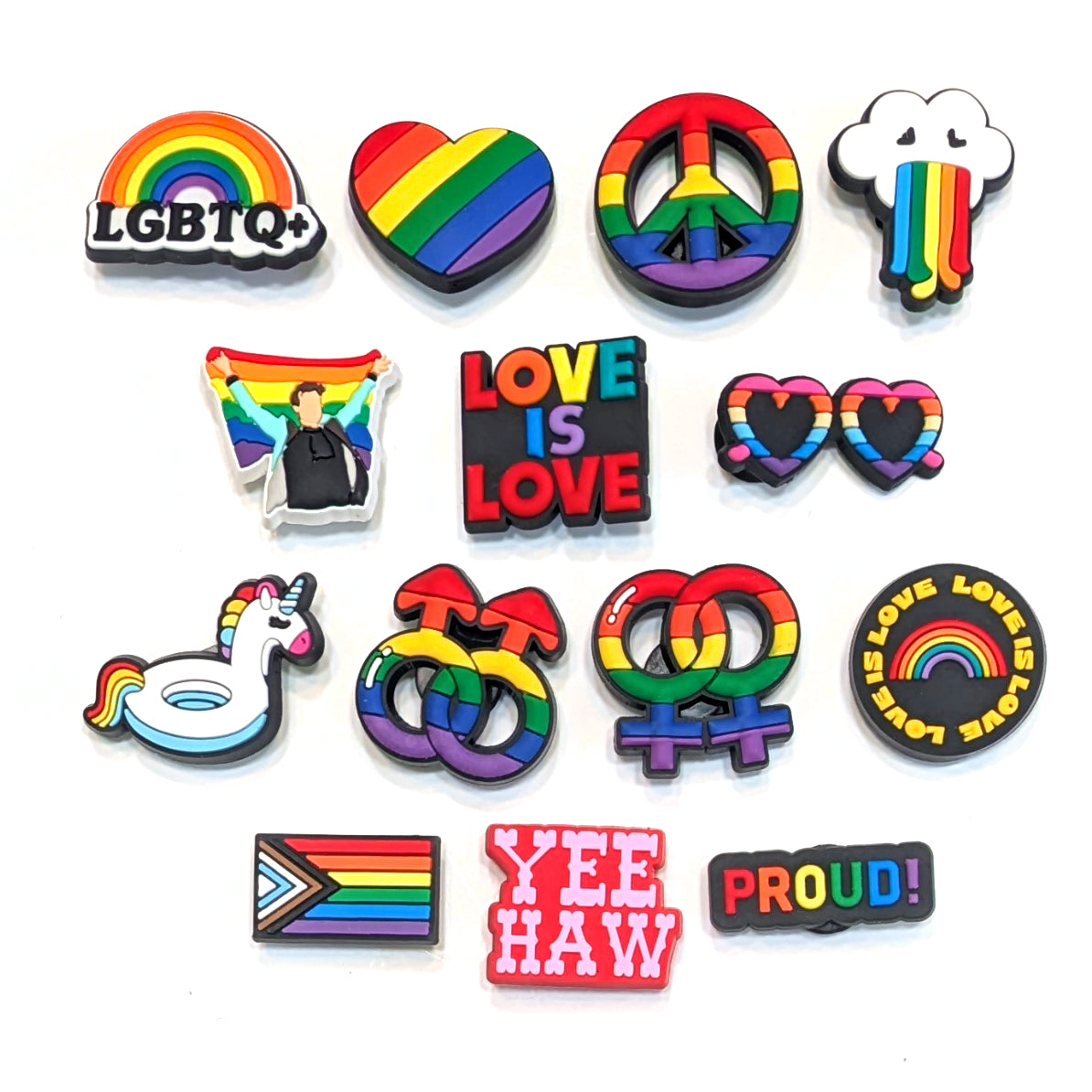 LGBTQ+ SHOE CHARM COLLECTION (Pack of 14) Rainbow Pride, Complete Set