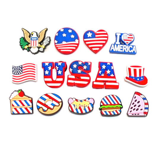 PATRIOTIC SHOE CHARM COLLECTION (Pack of 14) USA American, Complete Set