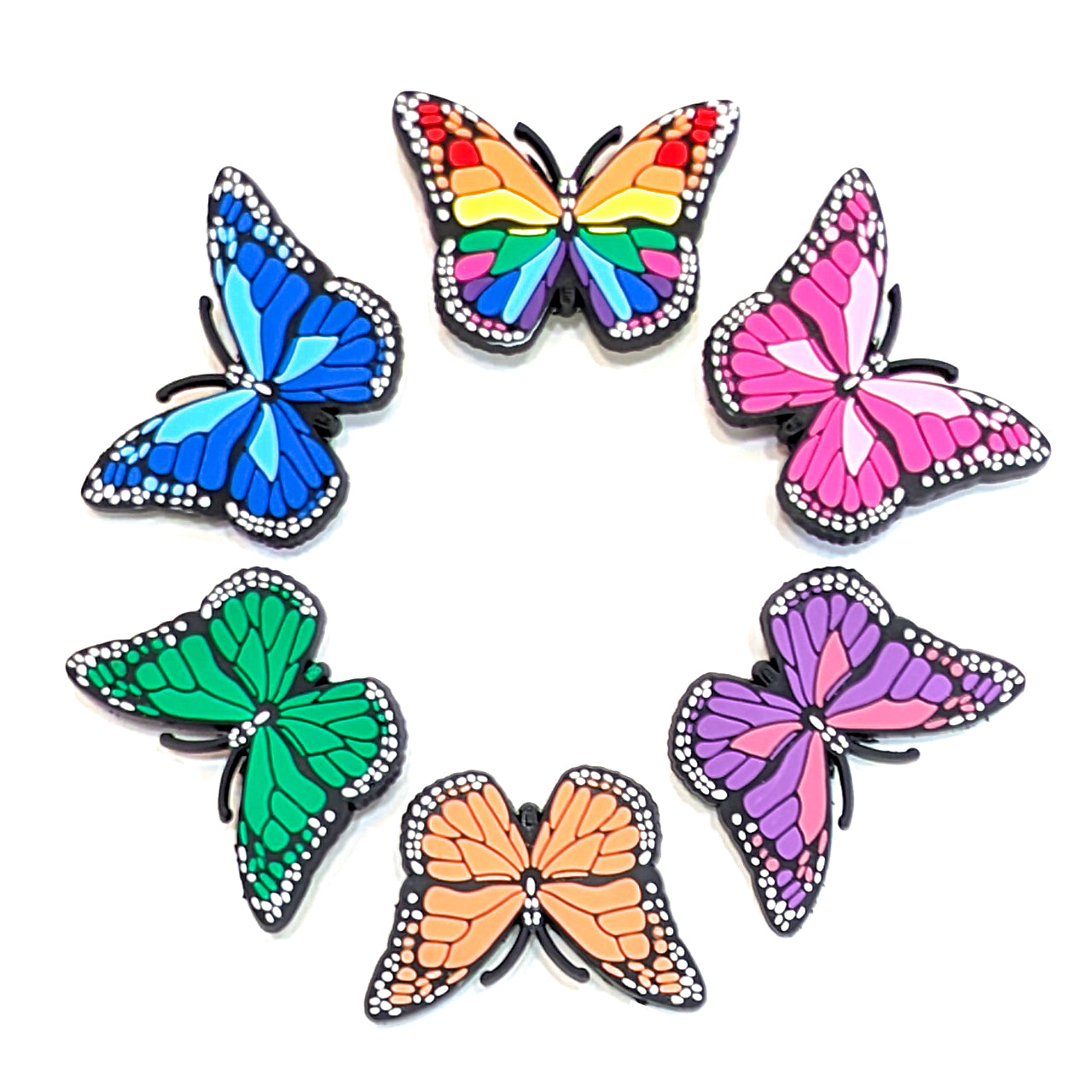 BUTTERFLY SHOE CHARM COLLECTION (Pack of 6) Rainbow Colors, Set of Essentials