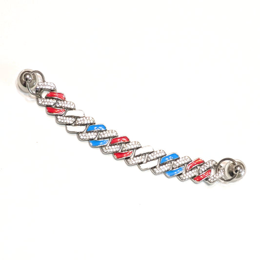 RED, WHITE, & BLUE SHOE CHARM CHAIN - Patriotic Gem Cuban Link CrayCharm (5.25-inches)