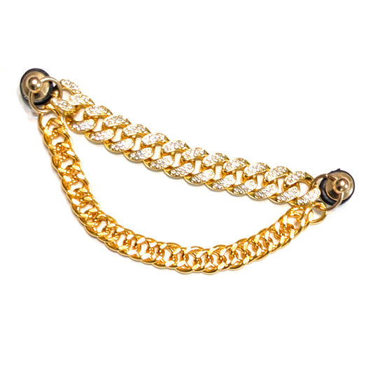 GOLD DUAL SHOE CHARM CHAIN - Gem Cuban Link CrayCharm (4-inches)