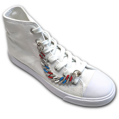 RED, WHITE, & BLUE SHOE CHARM CHAIN - Patriotic Gem Cuban Link CrayCharm (5.25-inches)