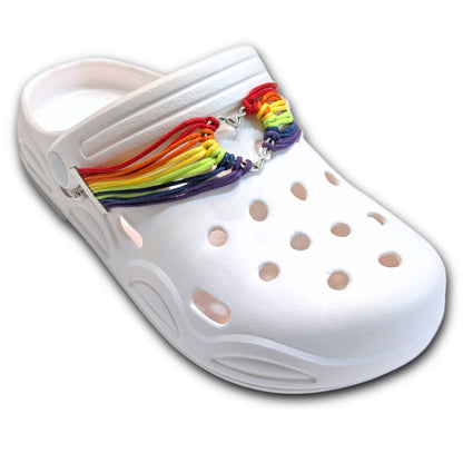 RAINBOW HEART CLOG STRAP - Woven Metal Heart, Rivet Band (Adjustable Length)