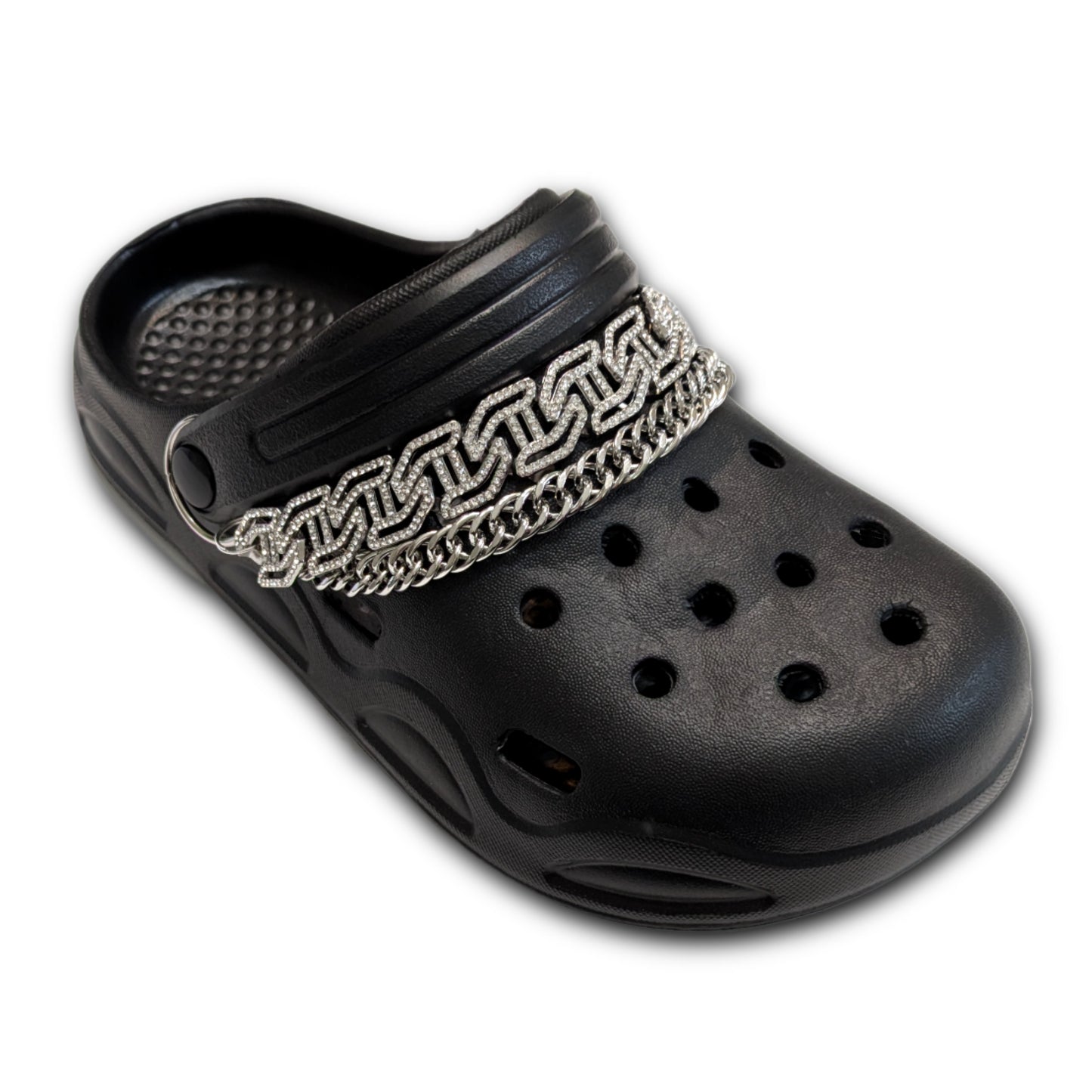 SILVER INTRICATE DUAL CLOG STRAP - Gem Link, Rivet Band (Adjustable Length)