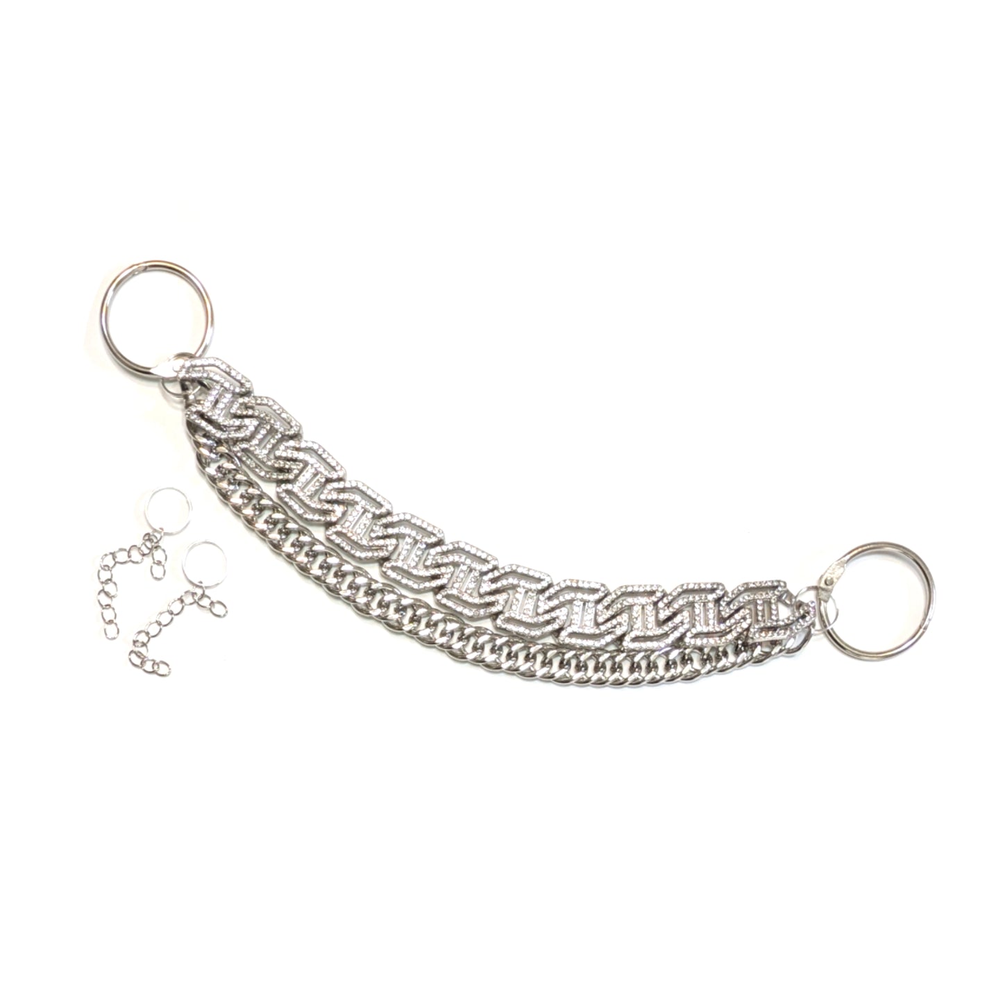 SILVER INTRICATE DUAL CLOG STRAP - Gem Link, Rivet Band (Adjustable Length)