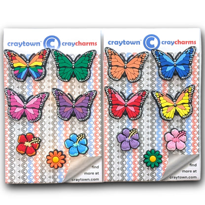 BUTTERFLY SHOE CHARM COLLECTION (Pack of 14) Rainbow Colors with Flowers, Complete Set