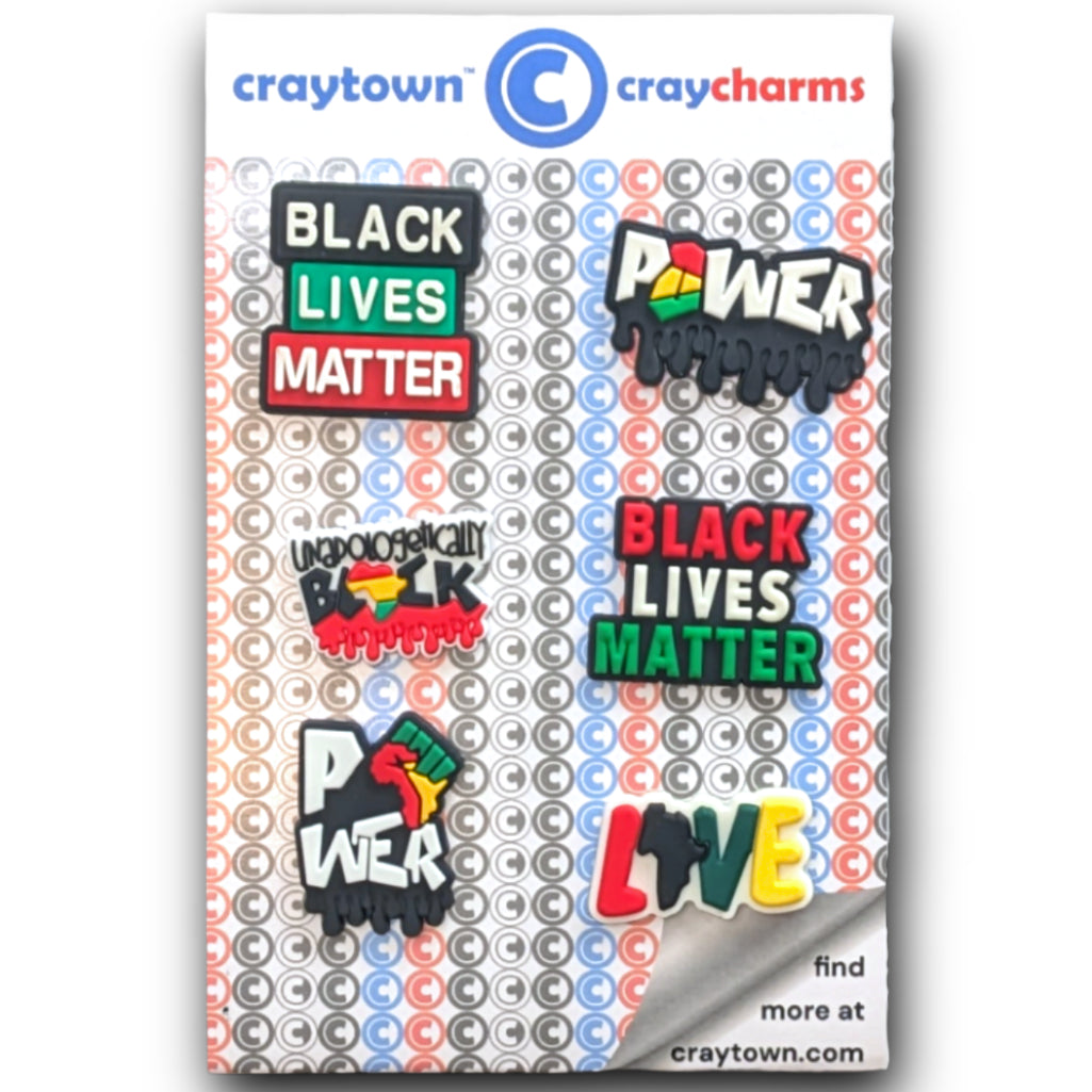 BLACK LIVES MATTER SHOE CHARM COLLECTION (Pack of 6) BLM Empowerment, Set of Essentials