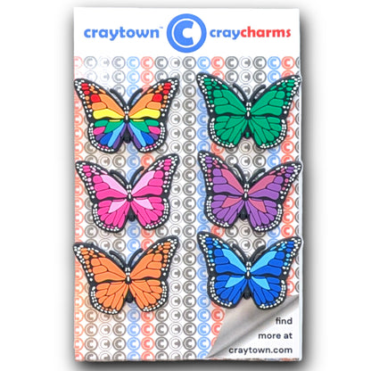 BUTTERFLY SHOE CHARM COLLECTION (Pack of 6) Rainbow Colors, Set of Essentials