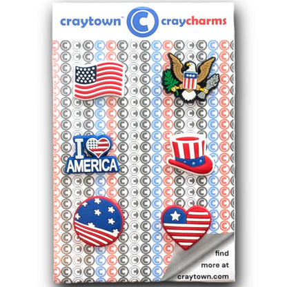 PATRIOTIC SHOE CHARM COLLECTION (Pack of 6) USA American, Set of Essentials