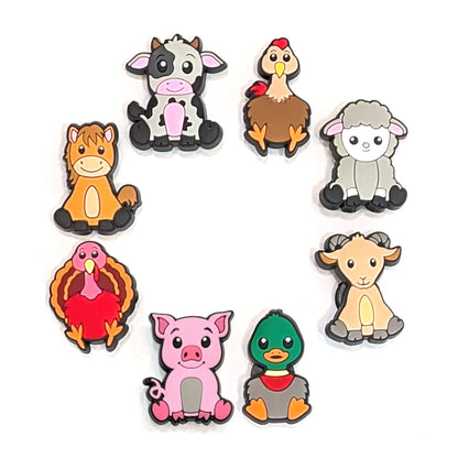 CUTE FARM ANIMAL SHOE CHARM COLLECTION (Pack of 8) Complete Set