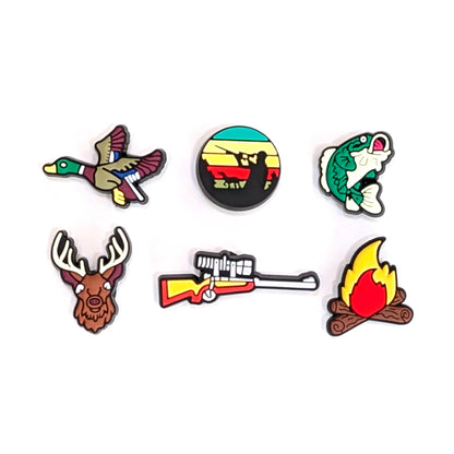 OUTDOORSMAN SHOE CHARM COLLECTION (Pack of 6) Hunting & Fishing, Set of Essentials
