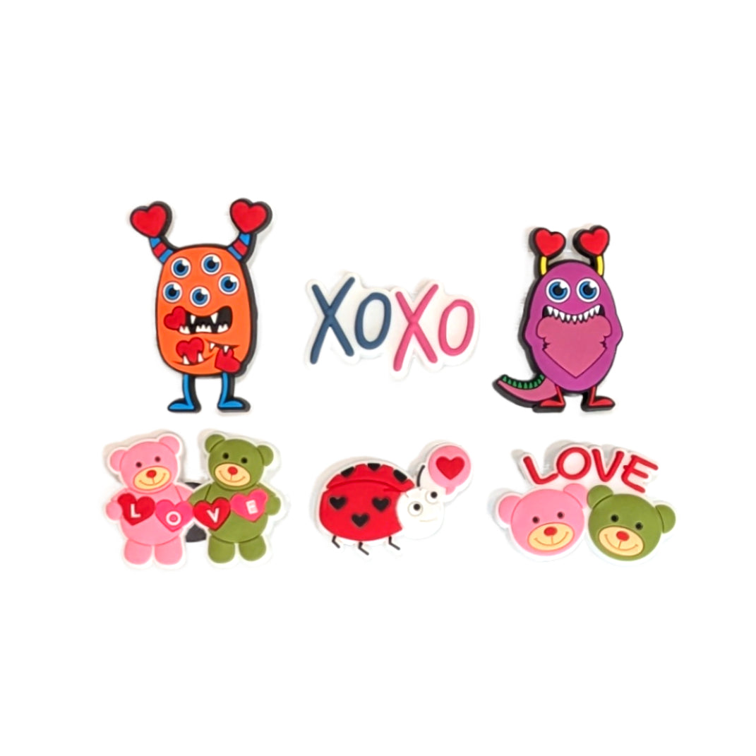 LOVE BUG SHOE CHARM COLLECTION (Pack of 6) XOXO Heart, Set of Essentials
