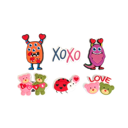 LOVE BUG SHOE CHARM COLLECTION (Pack of 6) XOXO Heart, Set of Essentials