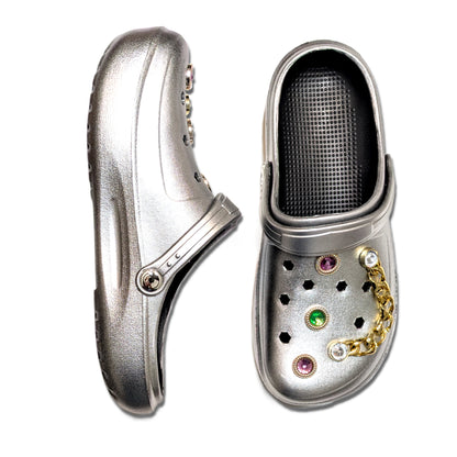 Girl's Silver Clogs, Craytown Brand, Accessories Optional, J4-J6