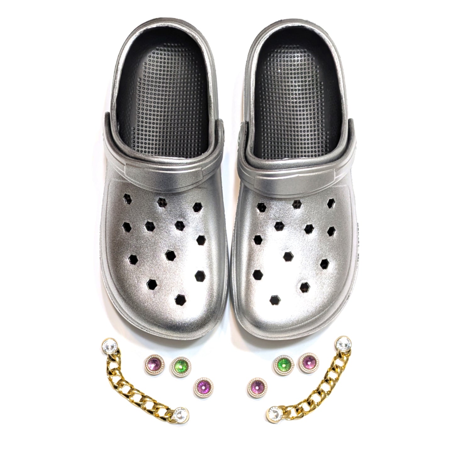 Girl's Silver Clogs, Craytown Brand, Accessories Optional, J4-J6