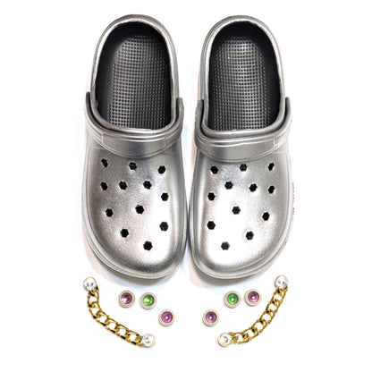 Girl's Silver Clogs, Craytown Brand, Accessories Optional, J4-J6