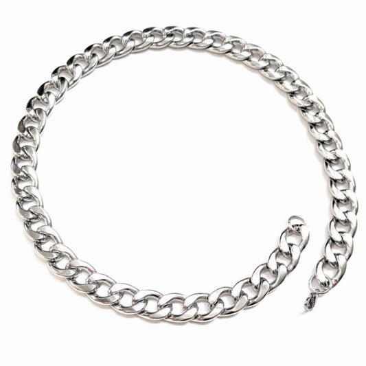 Stainless Steel Chain Necklace 23.5 Inches, 15mm Cuban Link, Silver Hop-Hop 7oz