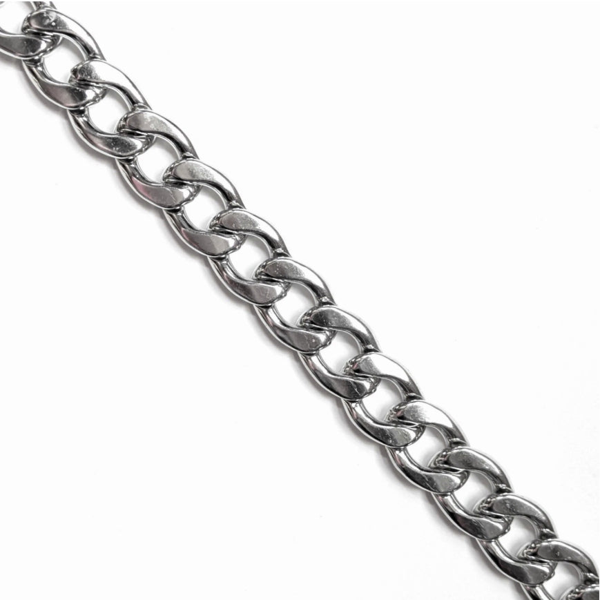 Stainless Steel Chain Necklace 23.5 Inches, 15mm Cuban Link, Silver Hip-Hop 7oz