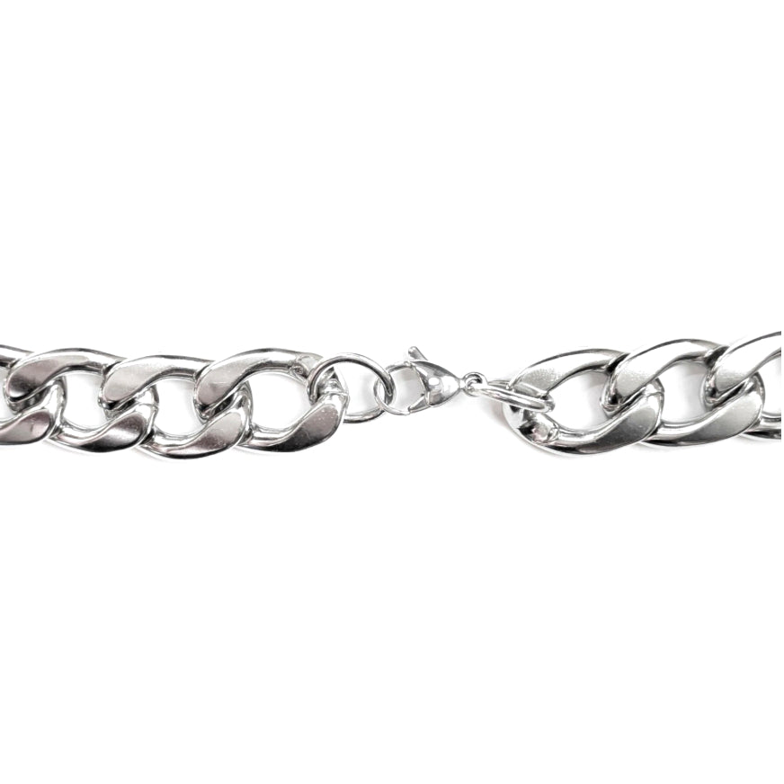 Stainless Steel Chain Necklace 23.5 Inches, 15mm Cuban Link, Silver Hip-Hop 7oz