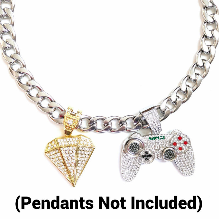 Stainless Steel Chain Necklace 23.5 Inches, 15mm Cuban Link, Silver Hip-Hop 7oz