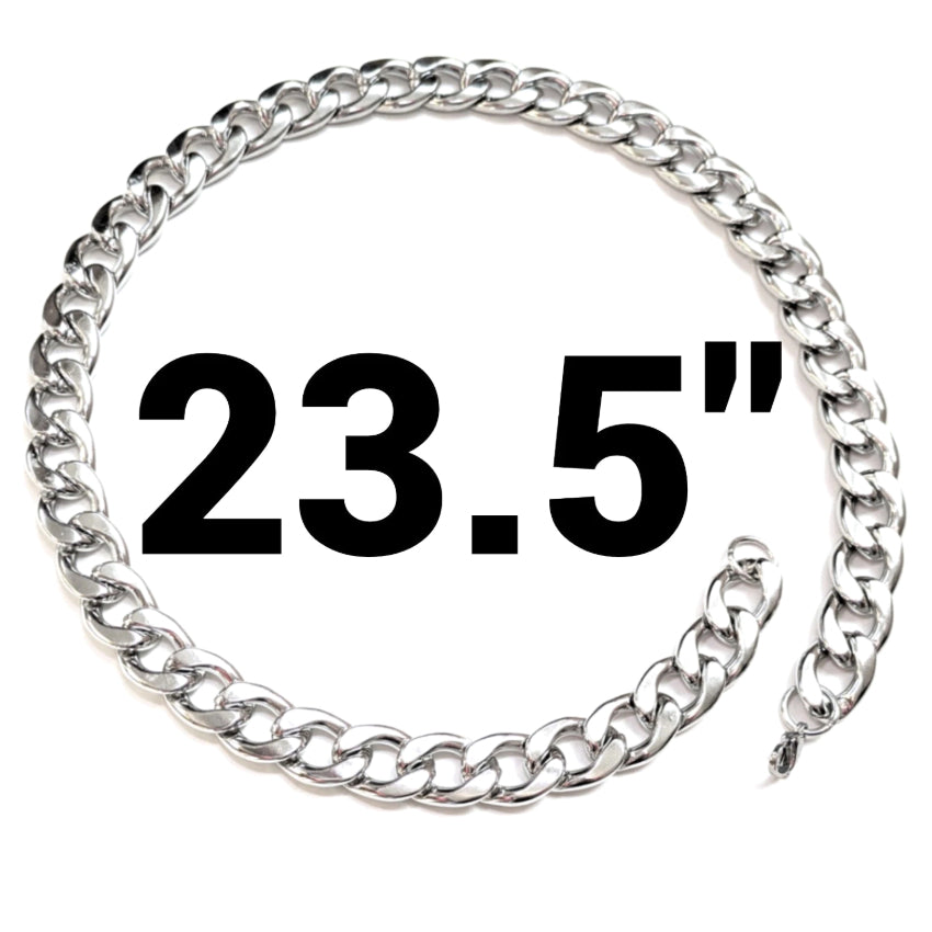 Stainless Steel Chain Necklace 23.5 Inches, 15mm Cuban Link, Silver Hip-Hop 7oz