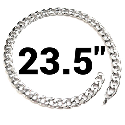 Stainless Steel Chain Necklace 23.5 Inches, 15mm Cuban Link, Silver Hip-Hop 7oz