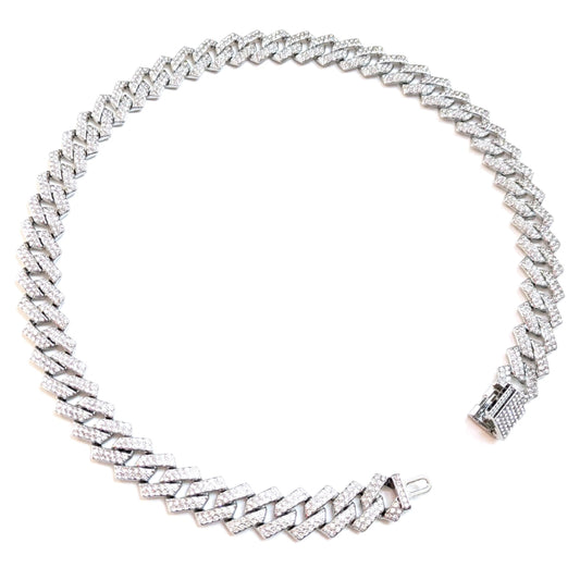 Silver Iced-Out Tilted Cuban Gem Link Chain Necklace (20"-28")