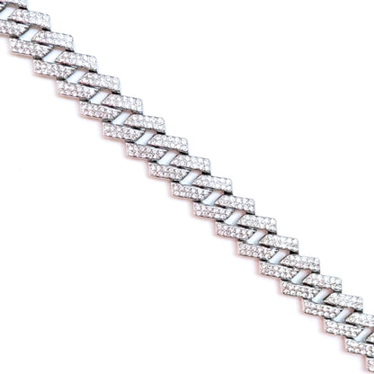 Silver Iced-Out Tilted Cuban Gem Link Chain Necklace (20"-28")