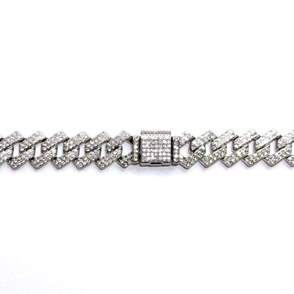 Silver Iced-Out Tilted Cuban Gem Link Chain Necklace (20"-28")