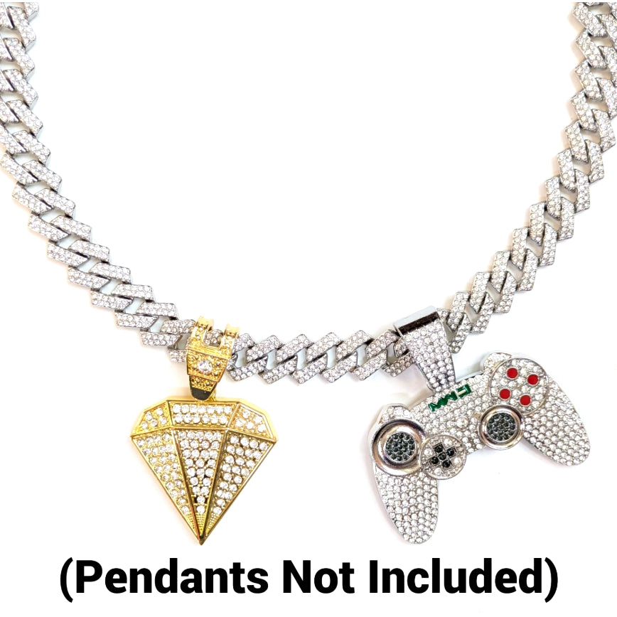 Silver Iced-Out Tilted Cuban Gem Link Chain Necklace (20"-28")