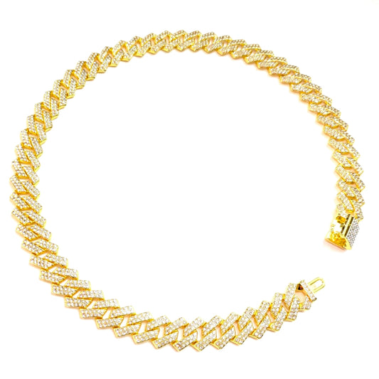 Gold Iced-Out Tilted Cuban Gem Link Chain Necklace (20"-28")