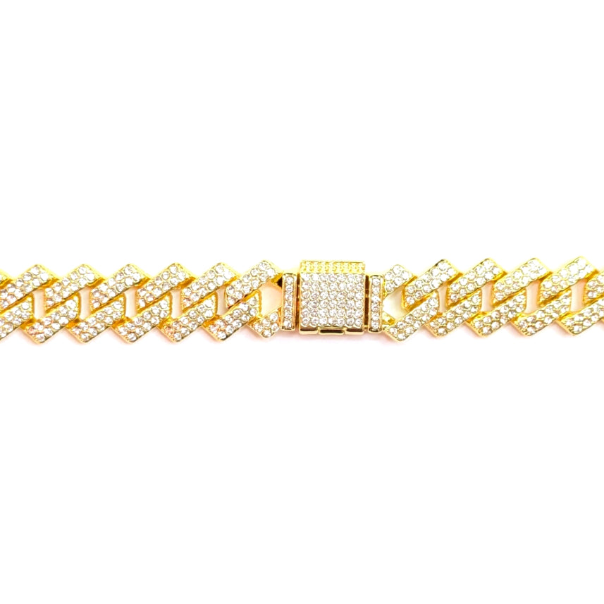 Gold Iced-Out Tilted Cuban Gem Link Chain Necklace (20"-28")