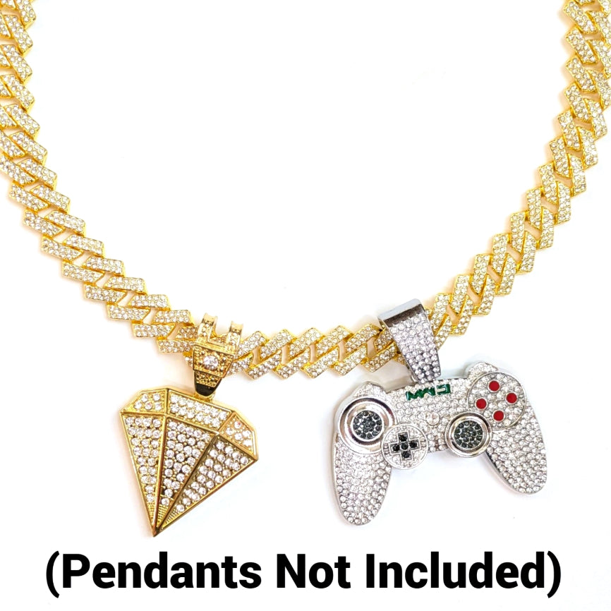 Gold Iced-Out Tilted Cuban Gem Link Chain Necklace (20"-28")