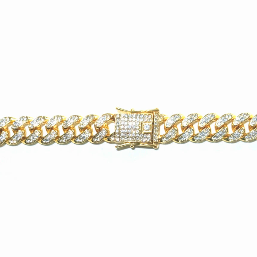 Gold Iced-Out Straight Cuban Gem Link Chain Necklace (20"-28")