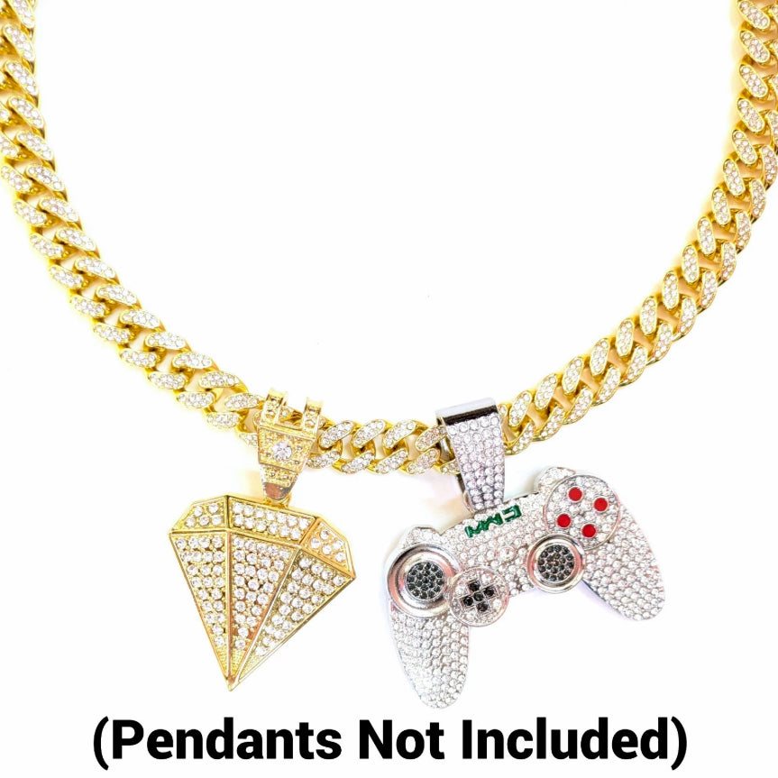 Gold Iced-Out Straight Cuban Gem Link Chain Necklace (20"-28")