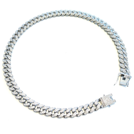 Silver Iced-Out Straight Cuban Gem Link Chain Necklace (20"-28")