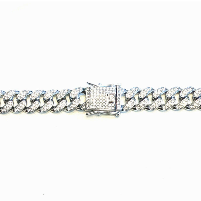 Silver Iced-Out Straight Cuban Gem Link Chain Necklace (20"-28")