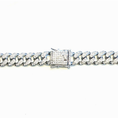 Silver Iced-Out Straight Cuban Gem Link Chain Necklace (20"-28")