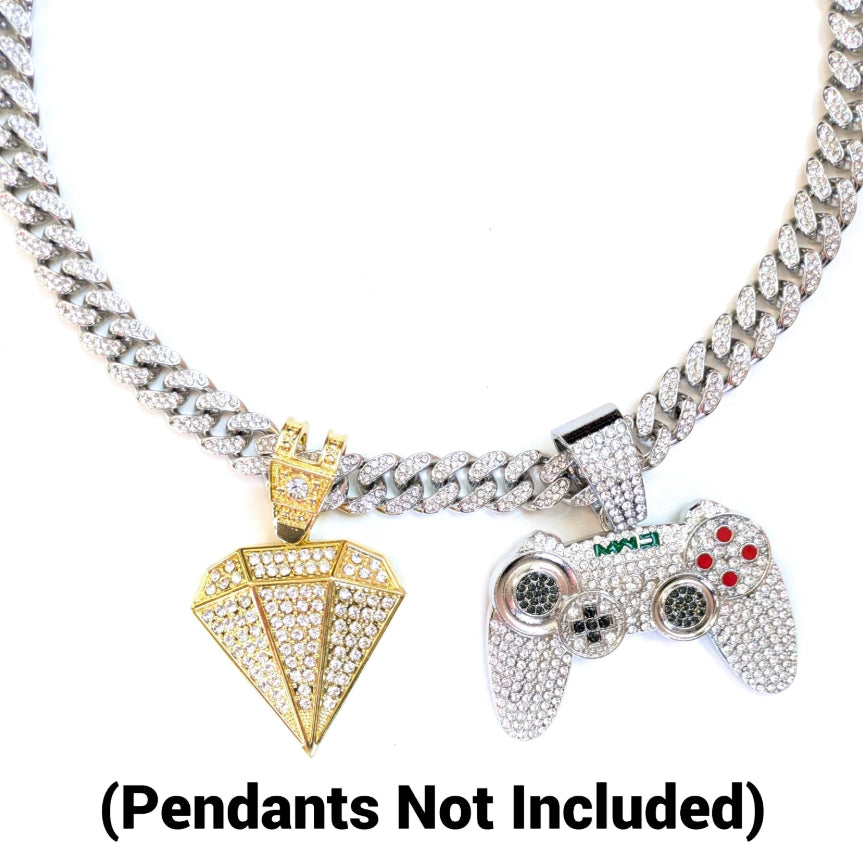 Silver Iced-Out Straight Cuban Gem Link Chain Necklace (20"-28")