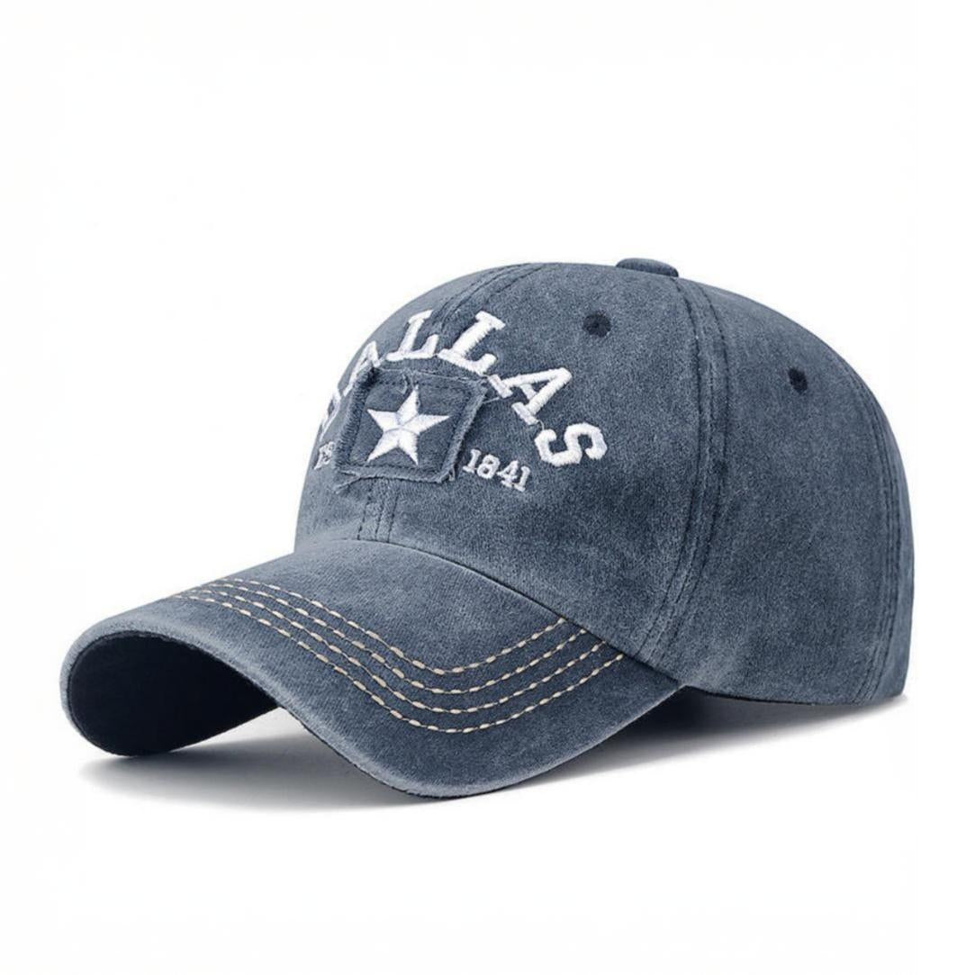 DALLAS DISTRESSED BASEBALL HAT, Navy Blue, Embroidered Cap, Adjustable Size (Adult)