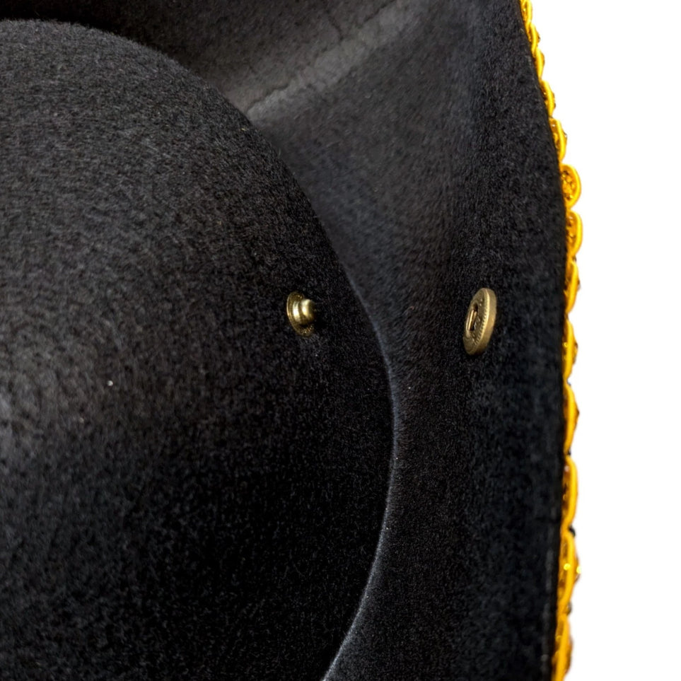 BLACK PIRATE HAT Tricorn with Gold Lace (Adult Size)