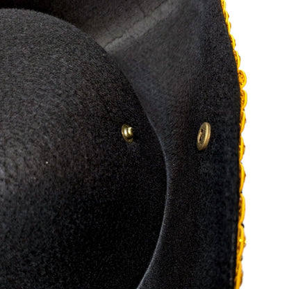 BLACK PIRATE HAT Tricorn with Gold Lace (Adult Size)