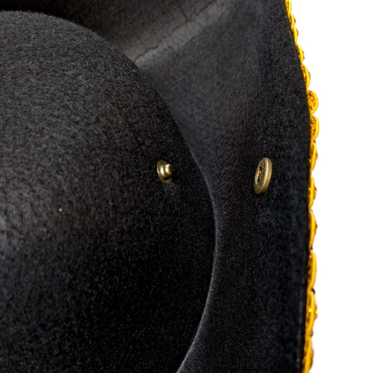 BLACK PIRATE HAT Tricorn with Gold Lace (Adult Size)